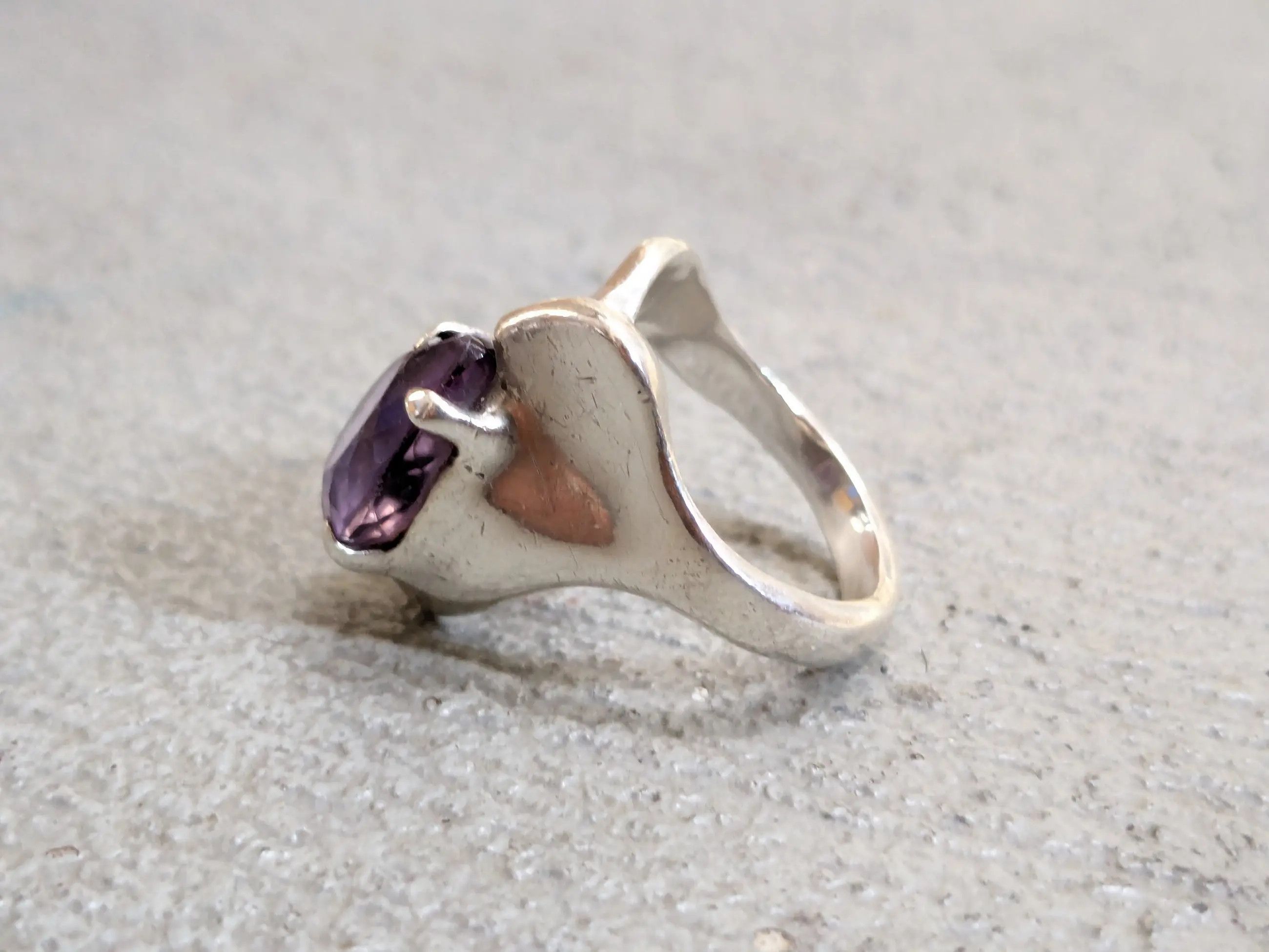 Vintage Vintage Sterling Silver Ring 6.75 Amethyst Modern Abstract Size ONE SIZE - 7 Thumbnail