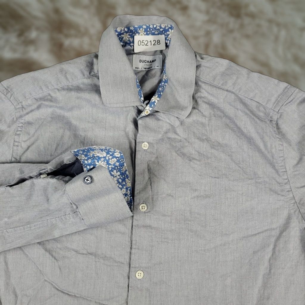 Vintage Duchamp Shirt Mens Size 16.5 Large Gray Dress Button Up Long Sleeve Size 42R - 1 Thumbnail