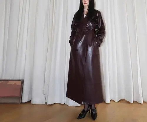 image of Vintage Retro Blood Red Textured Coat, Women's (Size Medium)