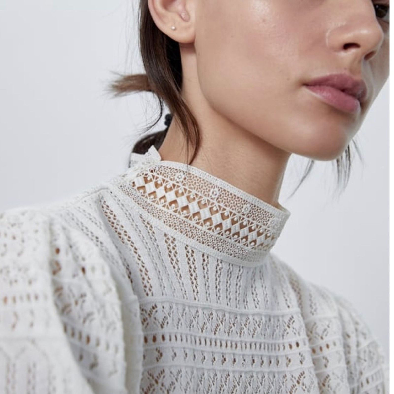 Zara Zara ecru lace knit pointell open knit sweater size Large Size L / US 10 / IT 46 - 2 Thumbnail
