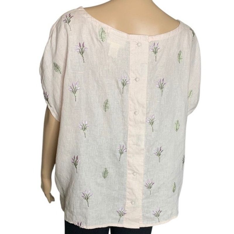 Cynthia Rowley Cynthia Rowley Linen Top Women Large Embroidered Button Back Size L / US 10 / IT 46 - 4 Thumbnail