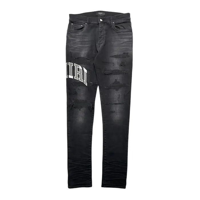 Amiri o1orln0326 Varsity Logo Repair Jeans in Black Size US 33 - 1 Thumbnail