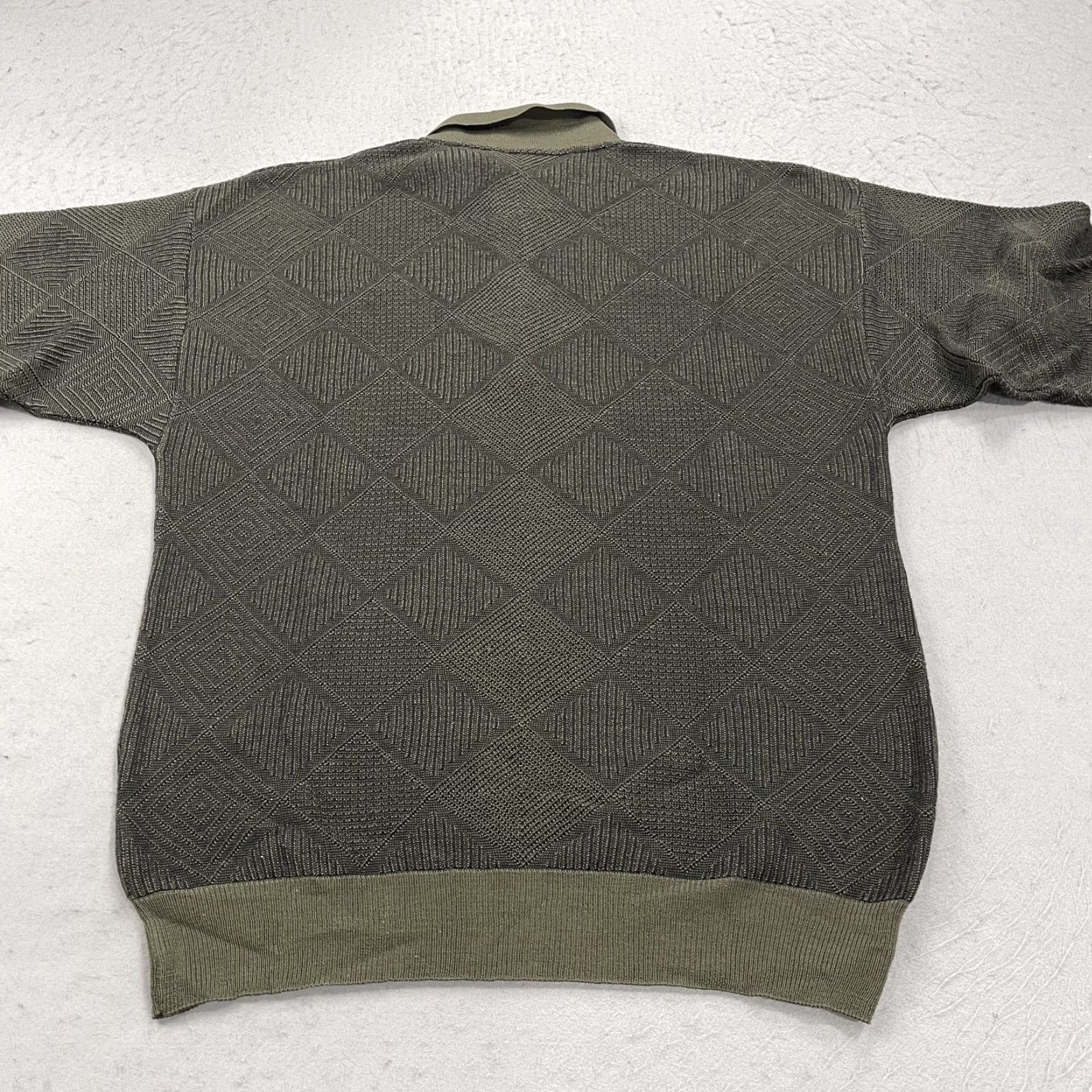 Vintage VINTAGE Segreto Grandpa Sweater Mens Large Green Brown Geometric Knit Wool Collared 90s Size US L / EU 52-54 / 3 - 4 Thumbnail