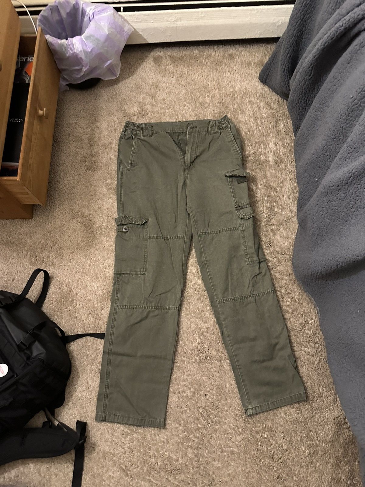 Vintage Green Relaxed Fit Workwear Cargo Trousers 38W 30L
