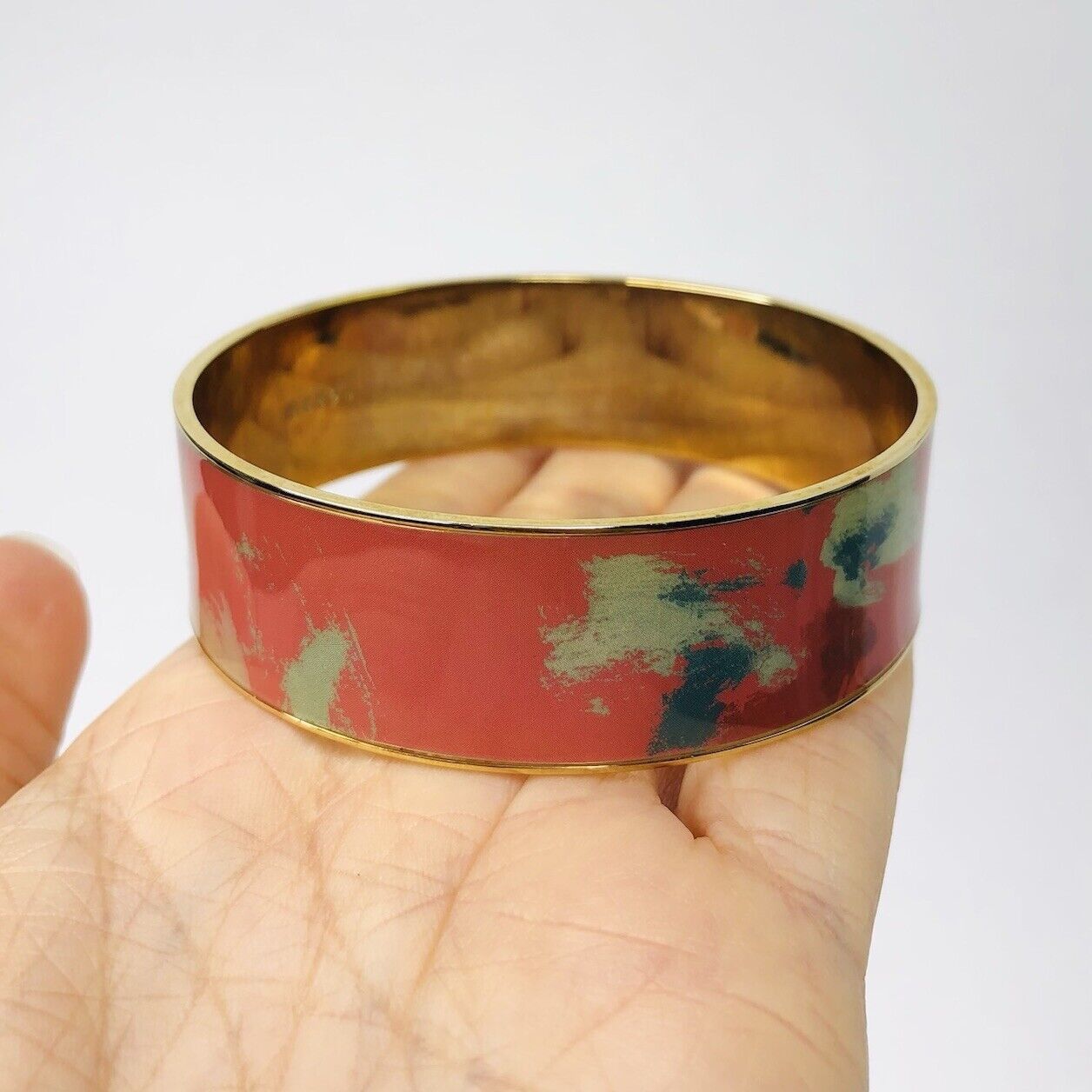 J.Crew J Crew Abstract Enamel Wide Bangle Bracelet Brick Red Gold Size ONE SIZE - 5 Thumbnail