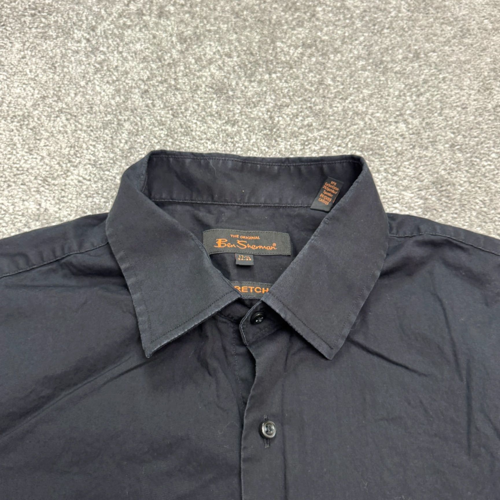 Ben Sherman Ben Sherman Dress Shirt Men 17.5 Neck 34-35 Black Cotton Spandex Stretch Classic Business Shirt Size 34R - 3 Thumbnail