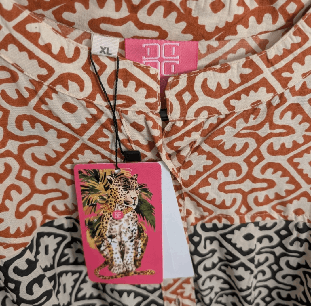 Other Just Darviny Geometric Patterned Dress - Orange and Black Size XL / US 12-14 / IT 48-50 - 3 Thumbnail