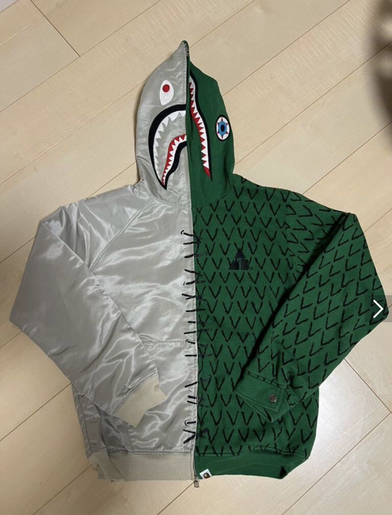 image of Ambush Design x Bape Ambush Half Shark Alligator Full Zip Hoodie in Grey, Men's (Size Medium)