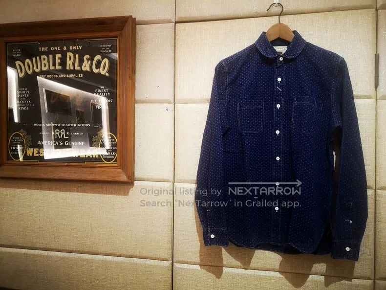 RRL Ralph Lauren Pink polka dot blue dye workwear shirt
