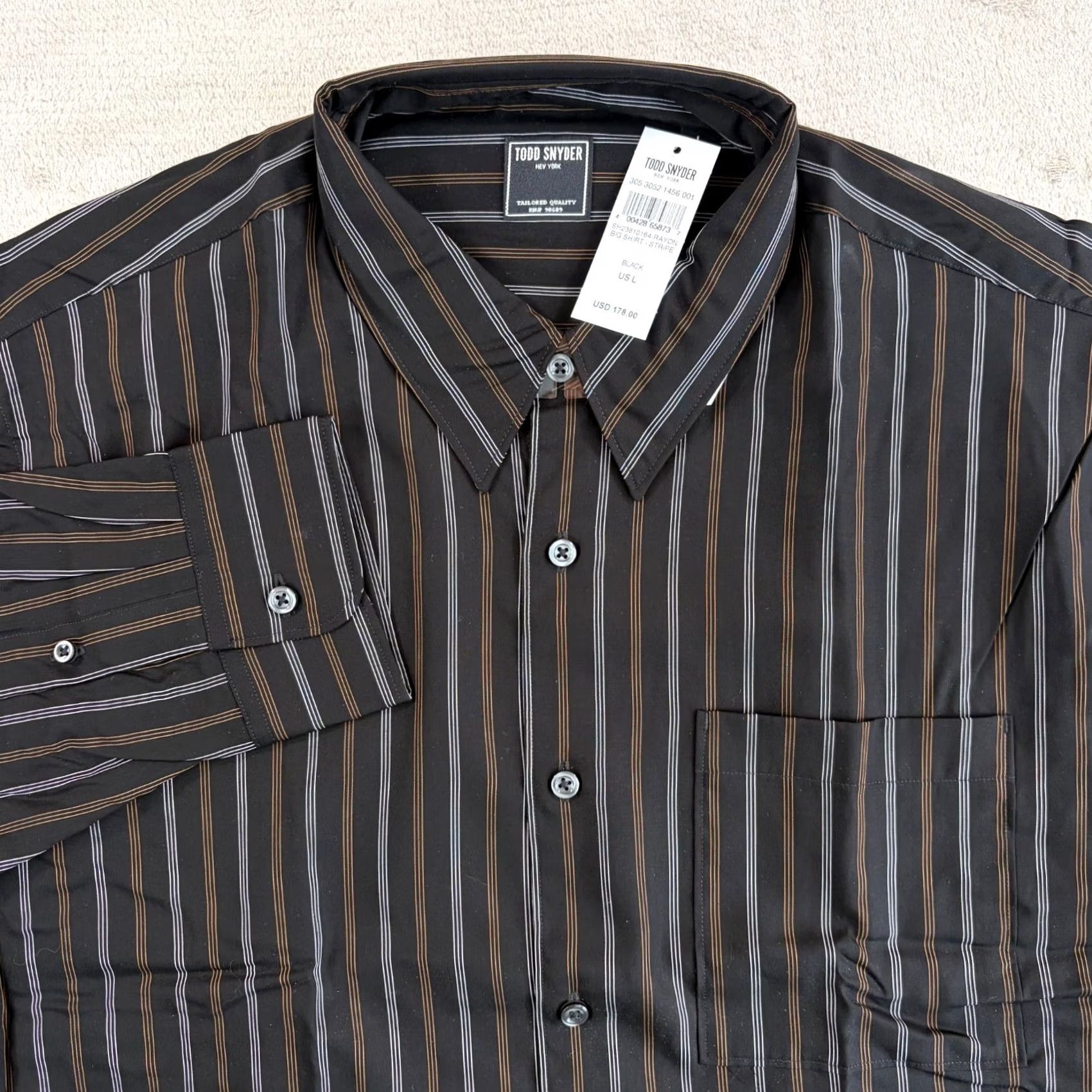 Todd Snyder Todd Snyder Rayon Big Shirt in Black Striped Men Large Designer Relaxed NWT 80 Size US L / EU 52-54 / 3 - 3 Thumbnail