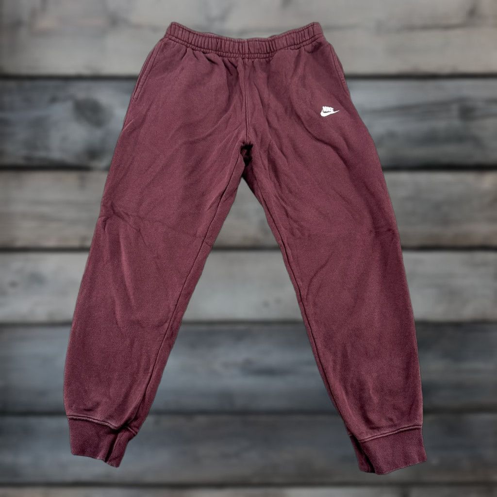 Nike Nike Pants Mens L Red Maroon Jogger Fleece Solid Cotton Polyester Swoosh Drawstring Size US 33 - 1 Thumbnail
