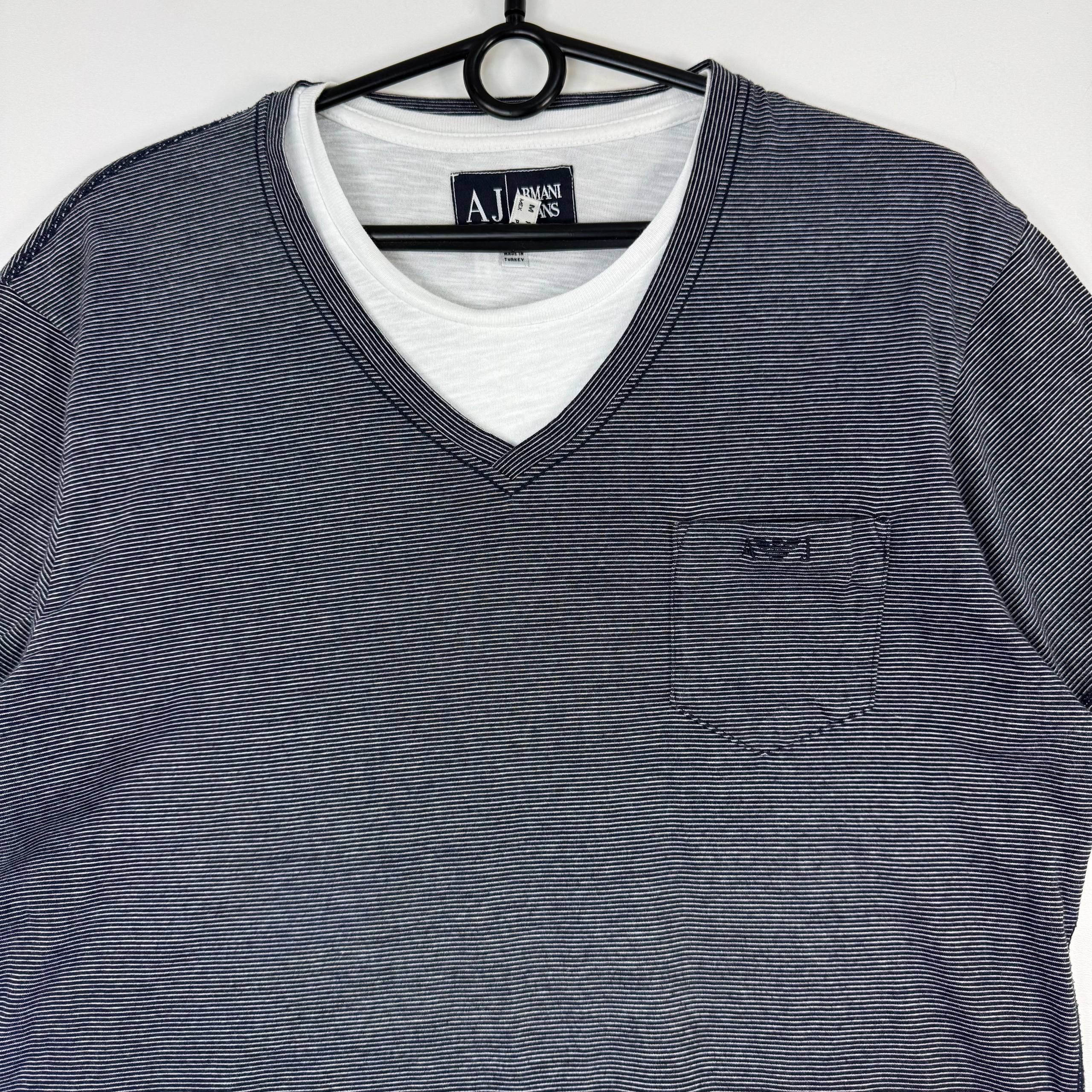 Emporio Armani Armani Jeans Layered V-Neck T-Shirt Navy White Mens Size M Size US M / EU 48-50 / 2 - 2 Thumbnail