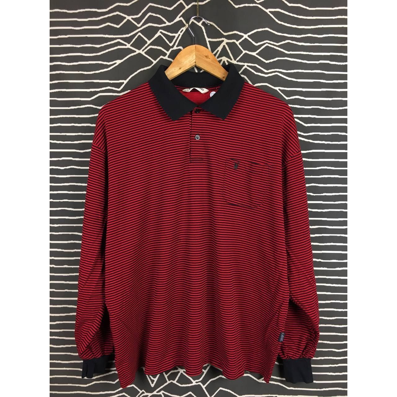 Playboy × Vintage Vtg Playboy Small Logo Striped Longsleeve Polo Tee Size US XL / EU 56 / 4 - 1 Thumbnail