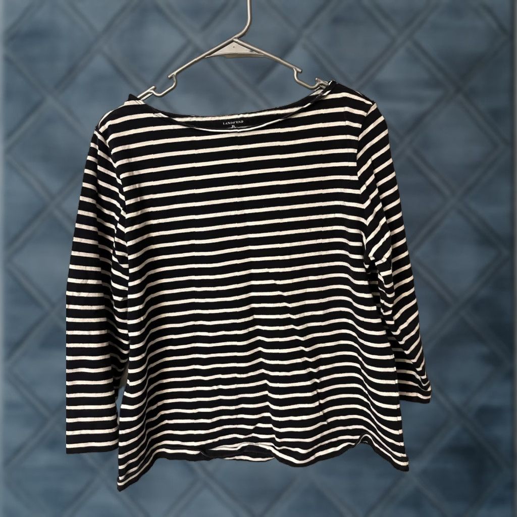 Lands' End Lands’ End Women’s XL Black White Striped Boat Neck T Shirt Top Shirt Womens XL Black Striped Boat Neck T Shirt Top Lands’ End Size XL / US 12-14 / IT 48-50 - 1 Thumbnail