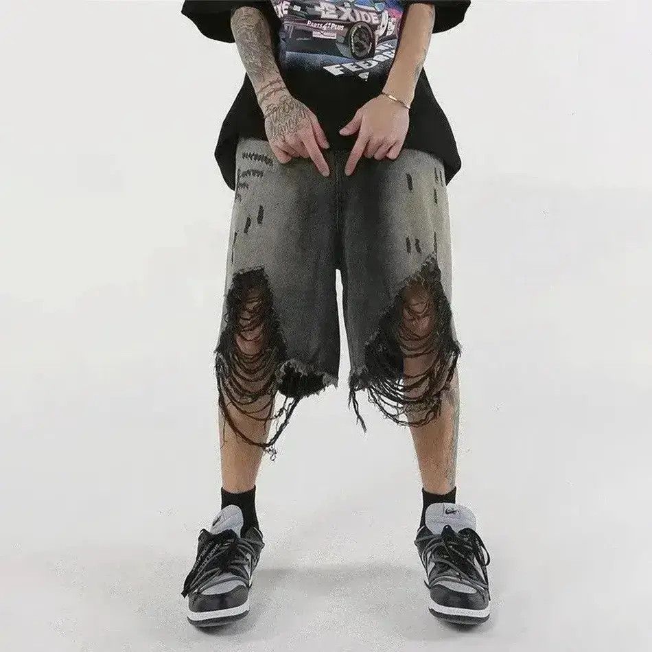 Japanese Brand Streetwear Washed Ripped Hip Hop Retro Shorts Size US 34 / EU 50 - 6 Thumbnail