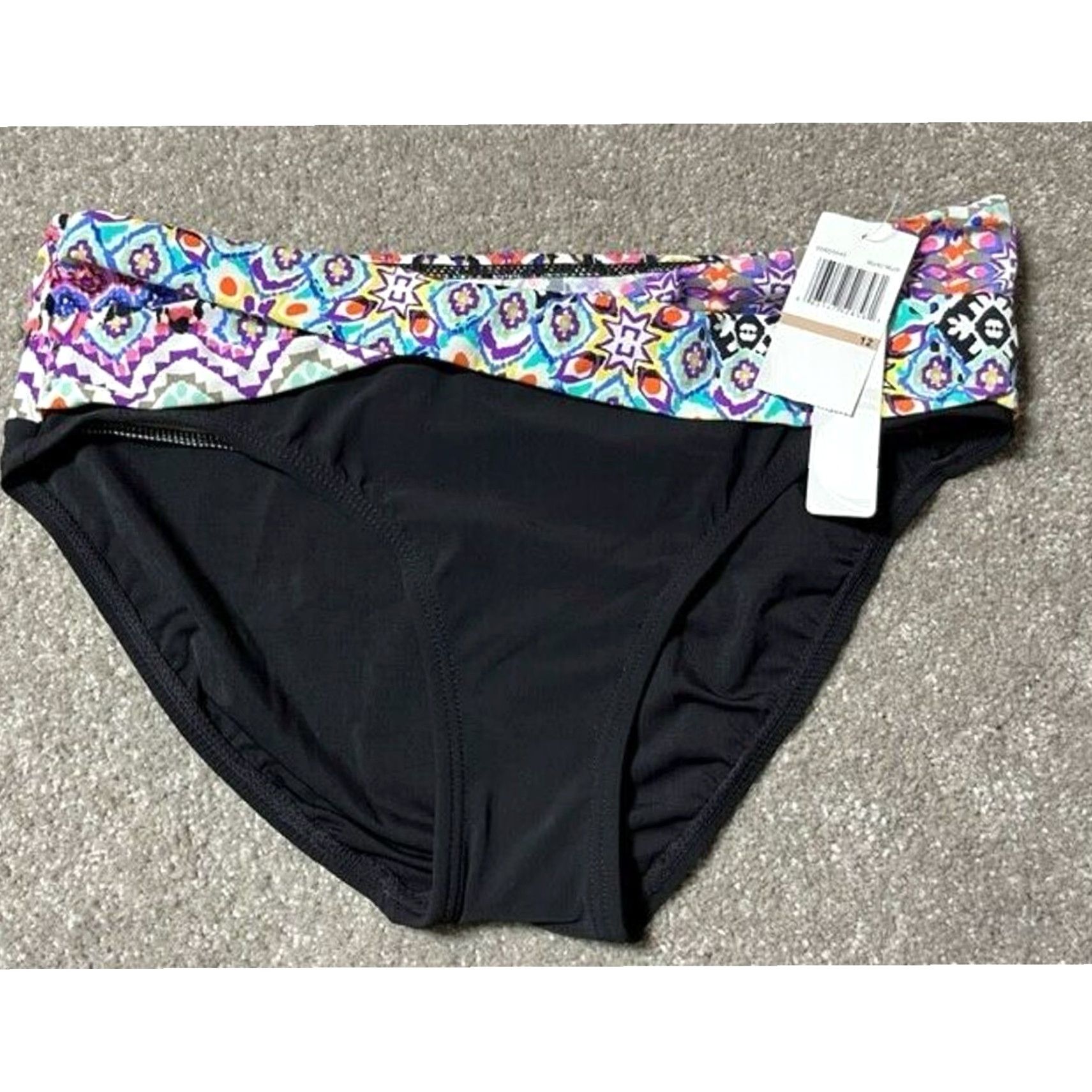 Vintage Christina Bikini Bottom Sz 12 High Waisted Geometric Black Swimsuit Bottom Womens Vintage? No Size 34" / US 12 / IT 48 - 2 Thumbnail