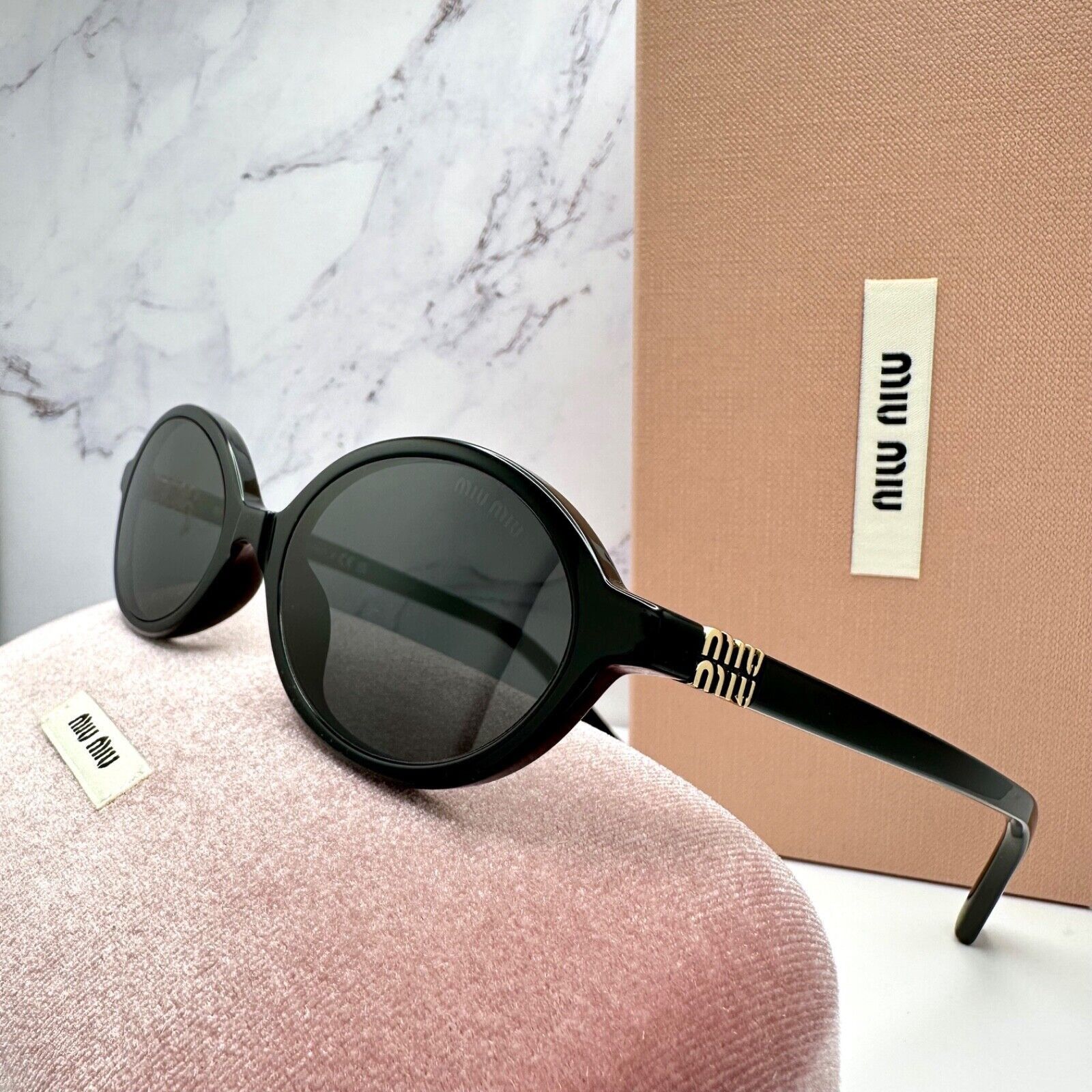 Miu Miu MIU MIU Sunglasses New Black Slim Gold Metal Logo Authentic Size ONE SIZE - 3 Thumbnail