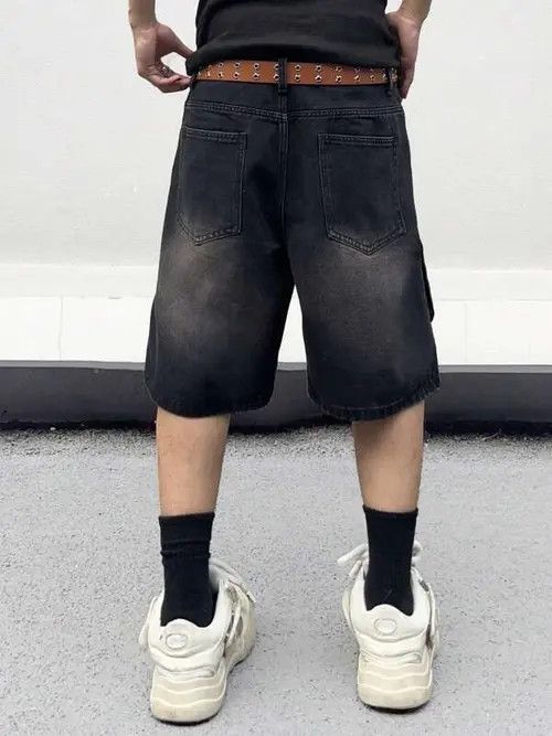 Jean × Vintage Cargo Shorts Washed Distressed Denim Size US 32 / EU 48 - 2 Thumbnail