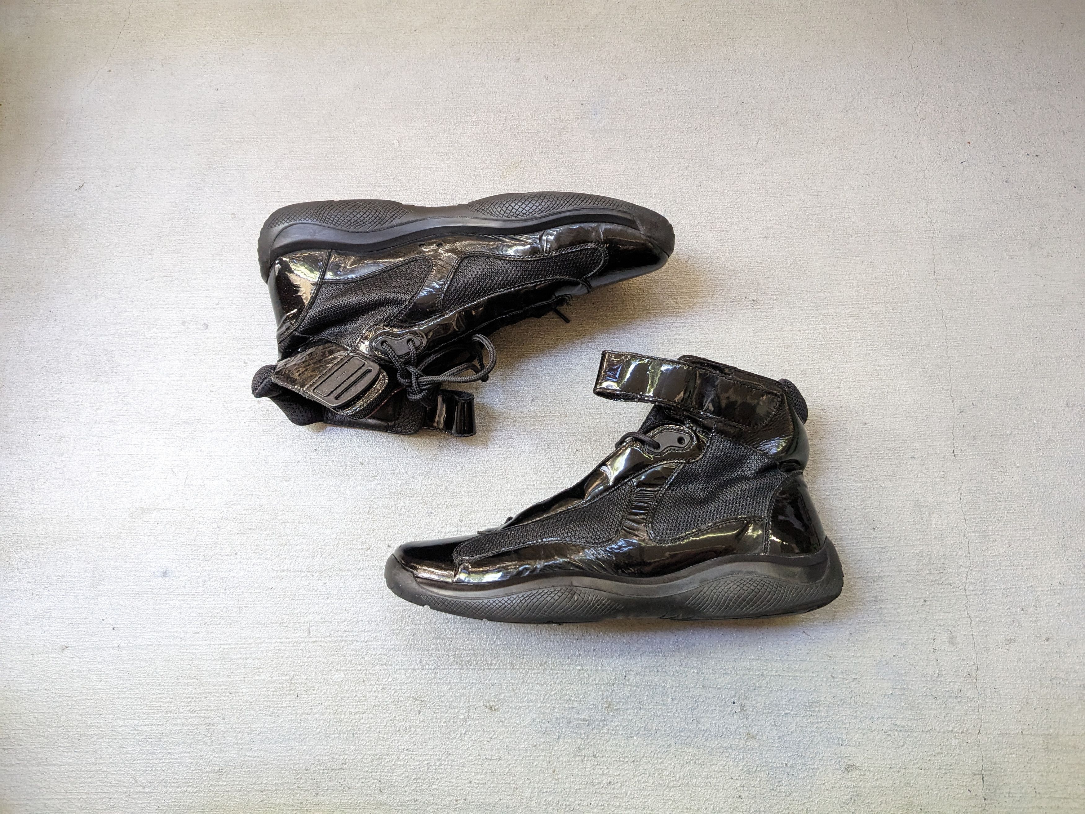 image of Prada America's Cup Sneakers 10.5 Black Patent Red High in Black Red, Men's