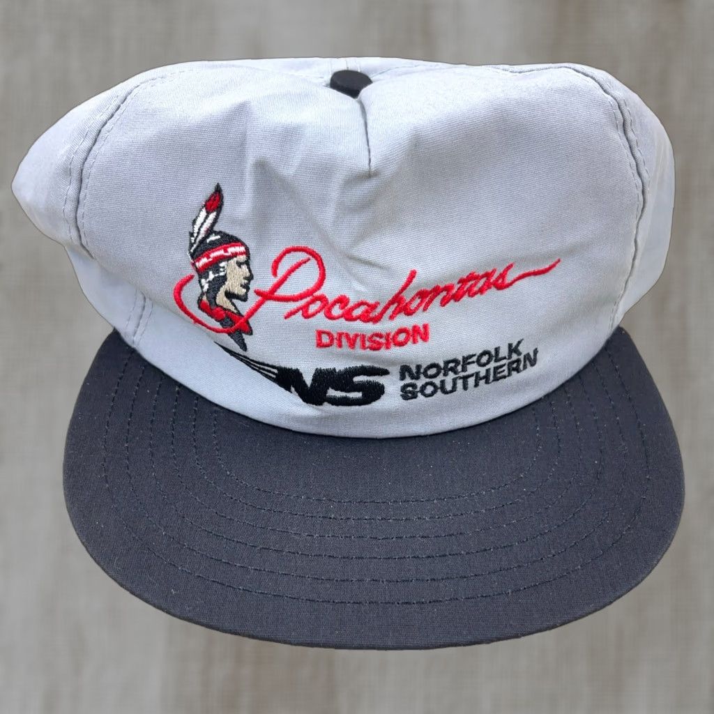 Vintage VINTAGE Norfolk Southern Trucker Hat Cap Pocahontas USA 90s Trucker Hat Adjustable Gray Cotton Polyester Twill Men XX1 Size ONE SIZE - 1 Thumbnail