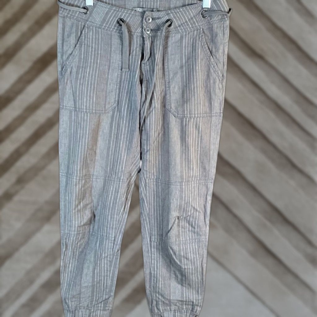 Prana PrAna Womens Pants Gray Pinstripe Drawstring Joggers Crop Linen Blend Stretch 0 Size 25" / US 0 / IT 36 - 1 Thumbnail