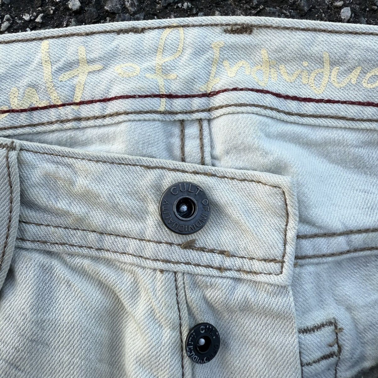 Cult Of Individuality VTG FLARE CULT OF INDUALITY WHITE YELLO JEAN DENIM PANTS Size US 33 - 10 Thumbnail