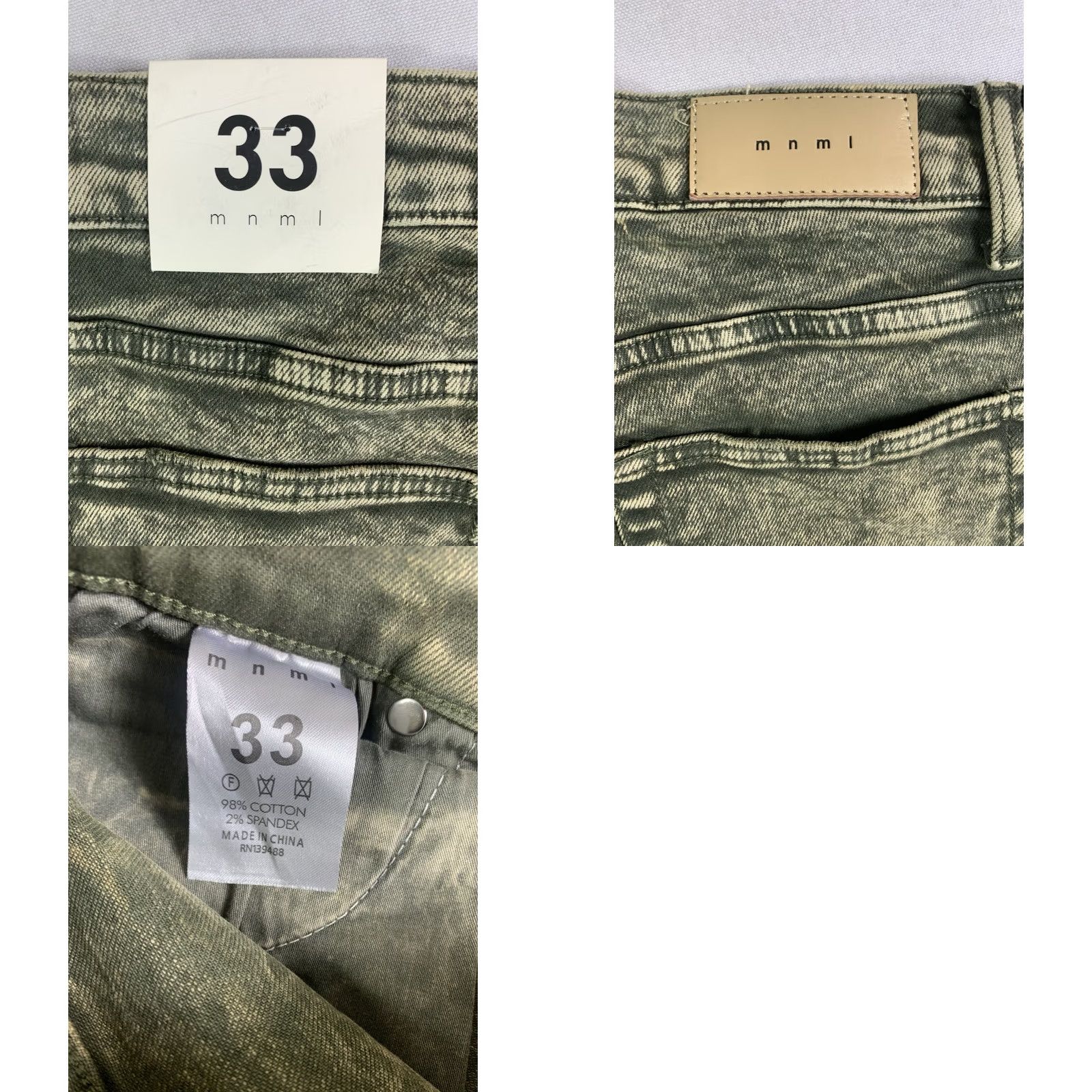 MNML MNML X369 Stretch Skinny Denim Jeans Mens 33x33 Green Olive Acid Wash Size US 33 - 8 Thumbnail
