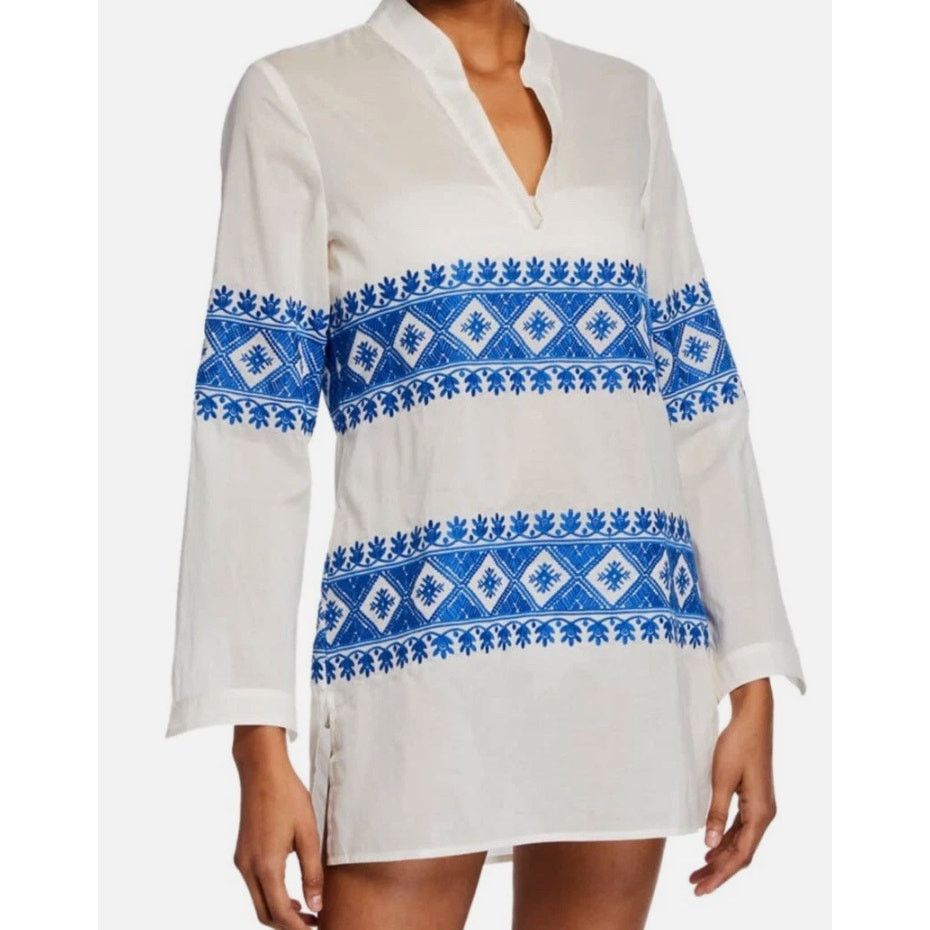 Tory Burch Tory Burch Stephanie Embroidered Coverup Tunic Ivory blue Size L / US 10 / IT 46 - 5 Thumbnail