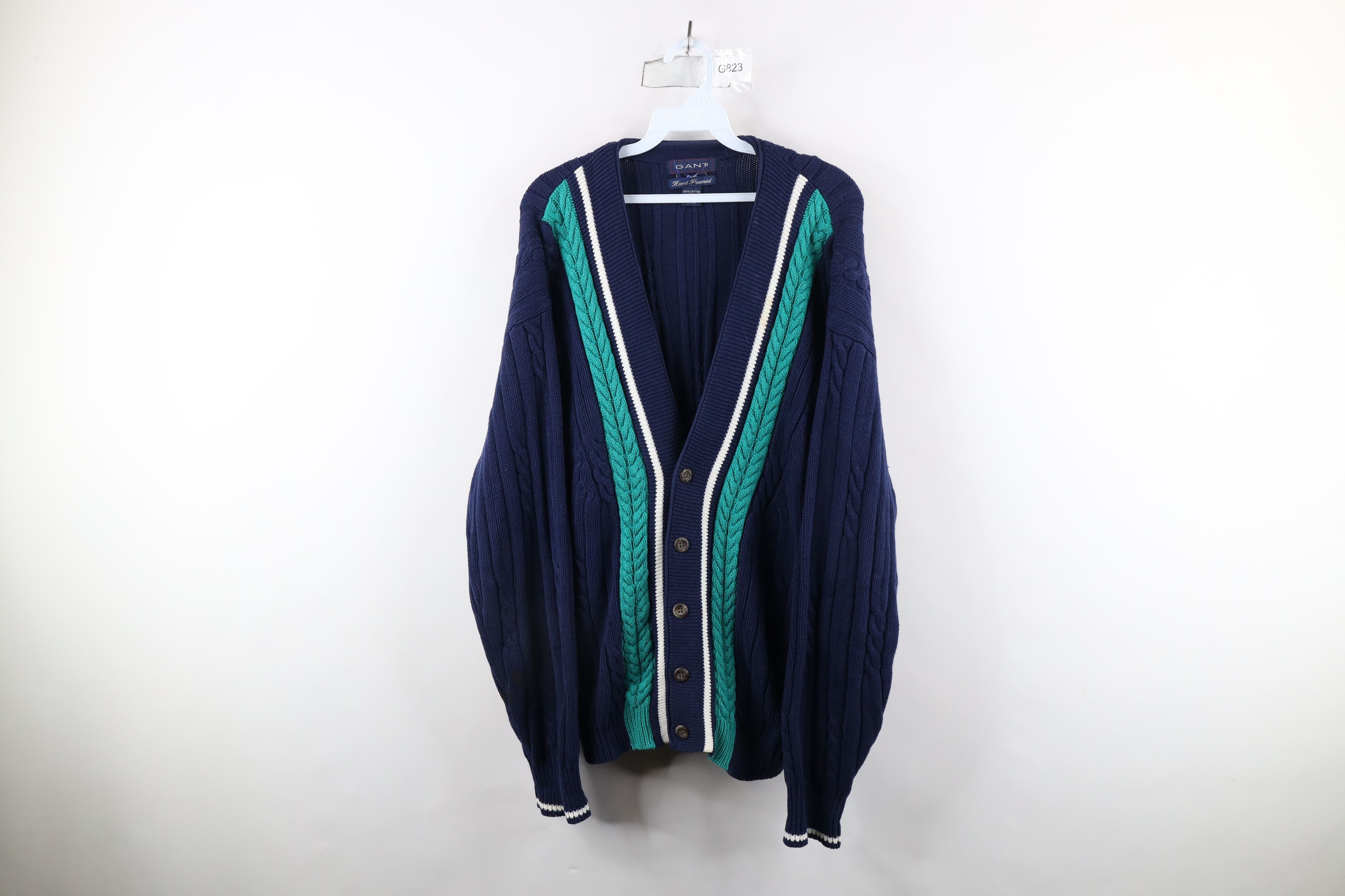 Vintage Vintage 90s Streetwear Framed Cable Knit Cardigan Sweater Size US M / EU 48-50 / 2 - 1 Thumbnail