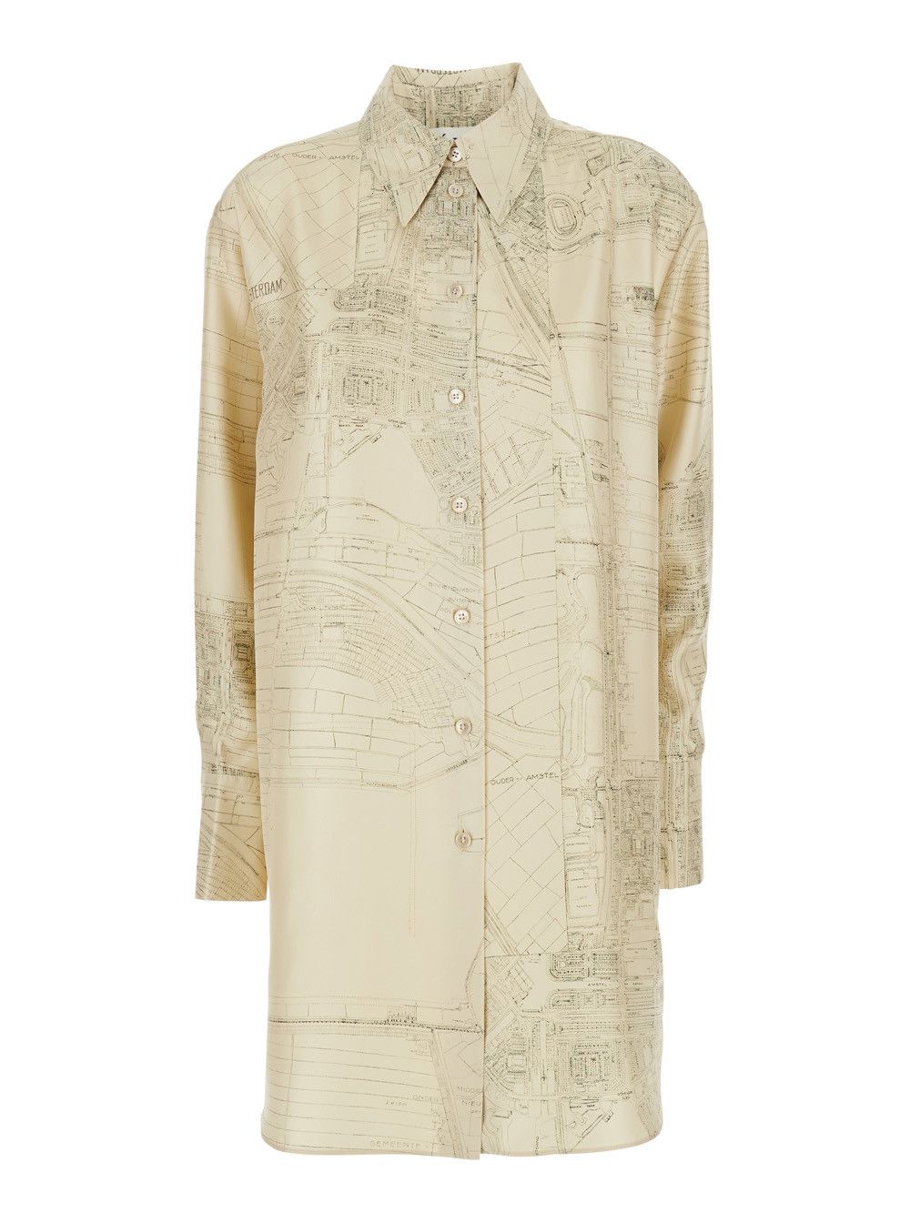 Beige Shirt with All-Over Print and Pointed Collar in Silk Woman
