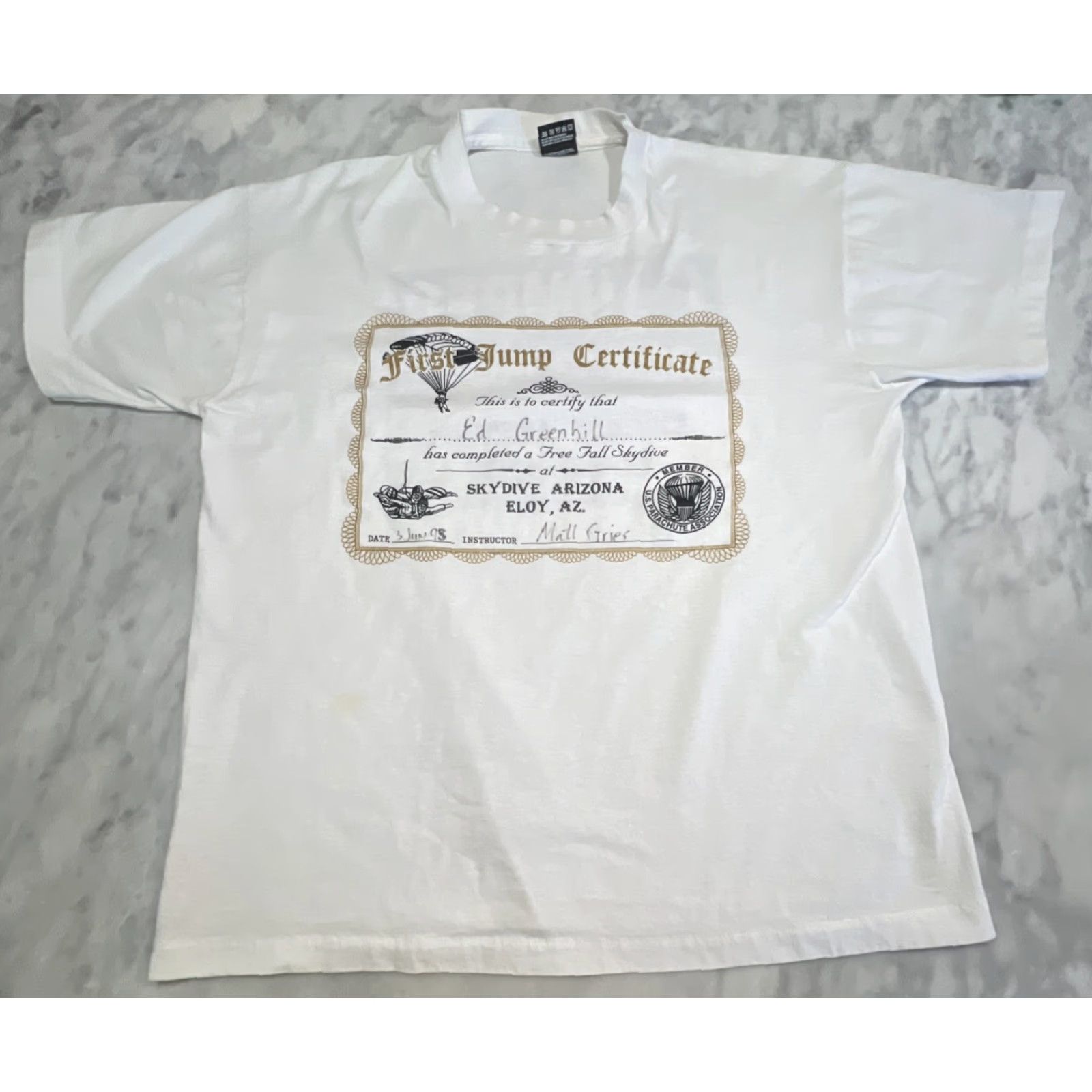 Fruit Of The Loom VINTAGE 1990s Skydive Arizona I Jumped From 13000 Feet T Shirt XL White Men Graphic Tee Personalized 1st Jump Single Stitch Size US XL / EU 56 / 4 - 2 Thumbnail
