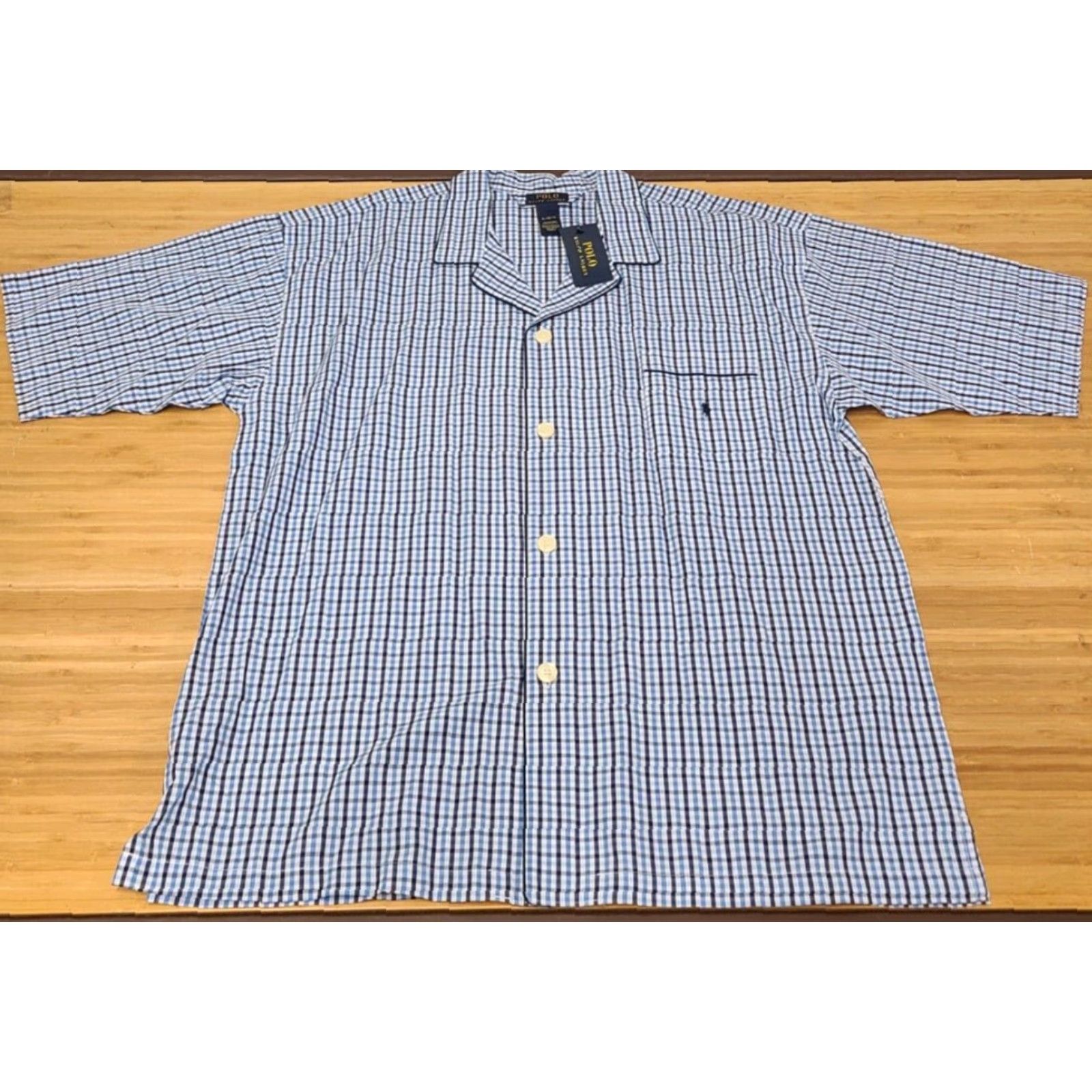 Ralph Lauren Ralph Lauren Polo Shirt Pajama Top Mens XL Blue Plaid Sleepwear Button Short Sleeve Embroidered Pony Size US XL / EU 56 / 4 - 2 Thumbnail