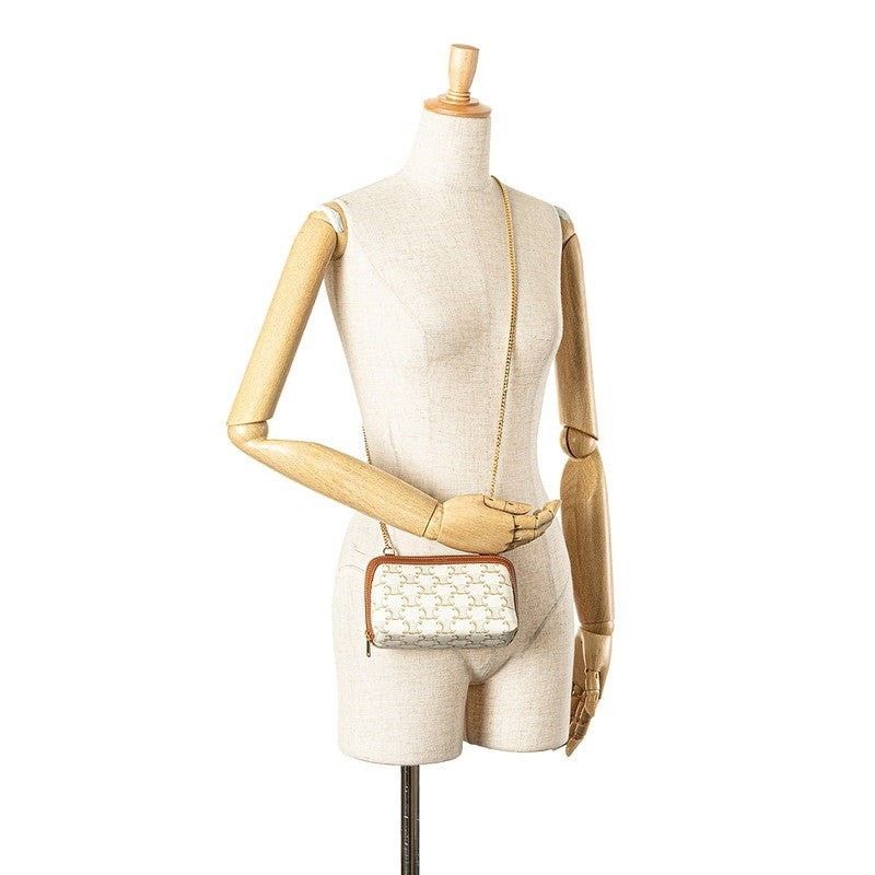 Celine Celine Triomphe Coated Canvas Chain Shoulder Bag White Size ONE SIZE - 12 Thumbnail