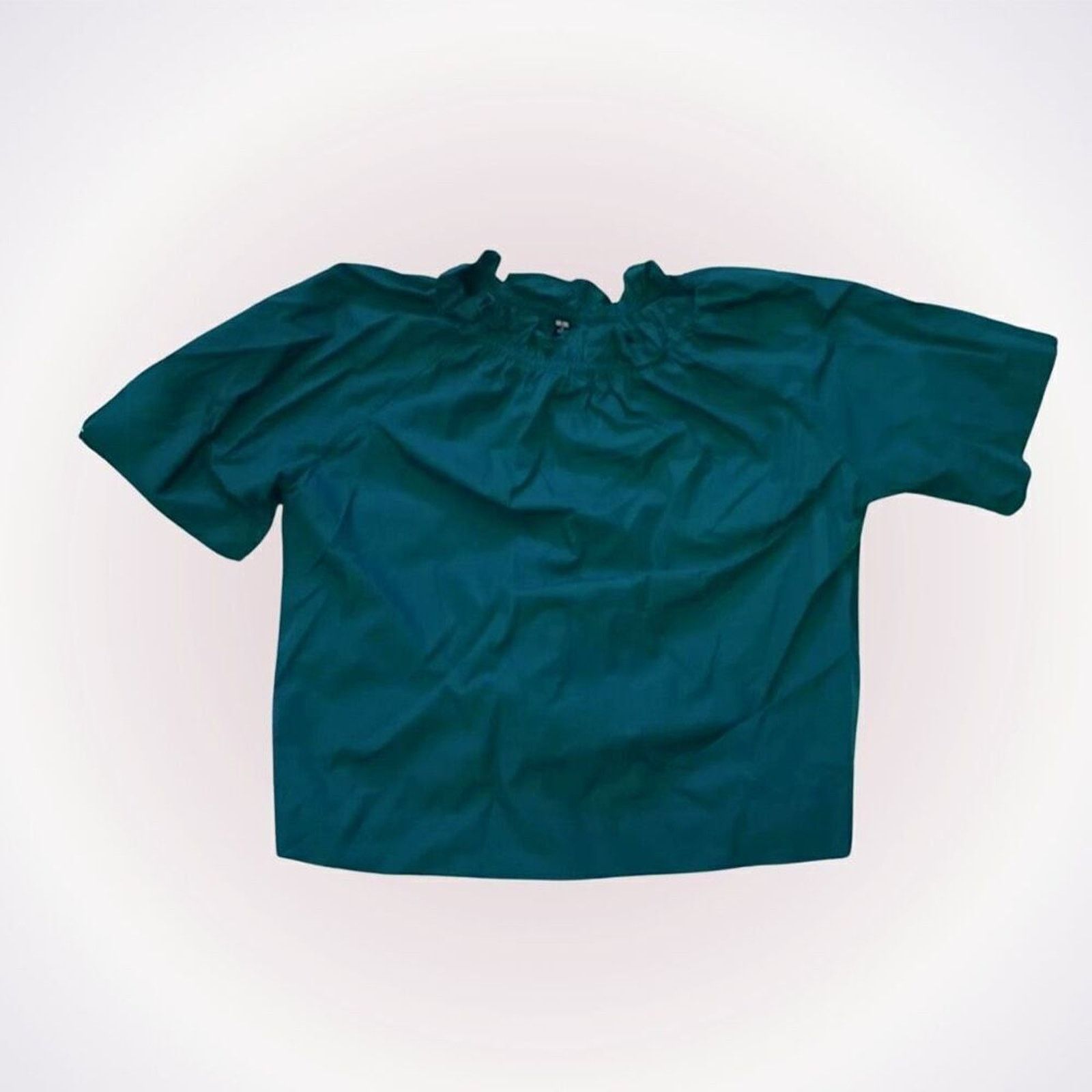 Uniqlo Uniqlo Kelly Green Rouched Off-Shoulder Blouse | Sz S Size S / US 4 / IT 40 - 1 Thumbnail