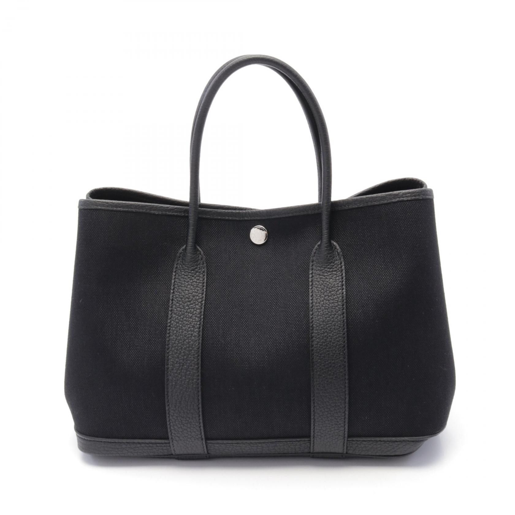 Hermes Hermes Garden Party Tpm Toil Militaire Leather Canvas Tote Bag Leather Tote Bag Stamp Z (2021) in Black, Women's