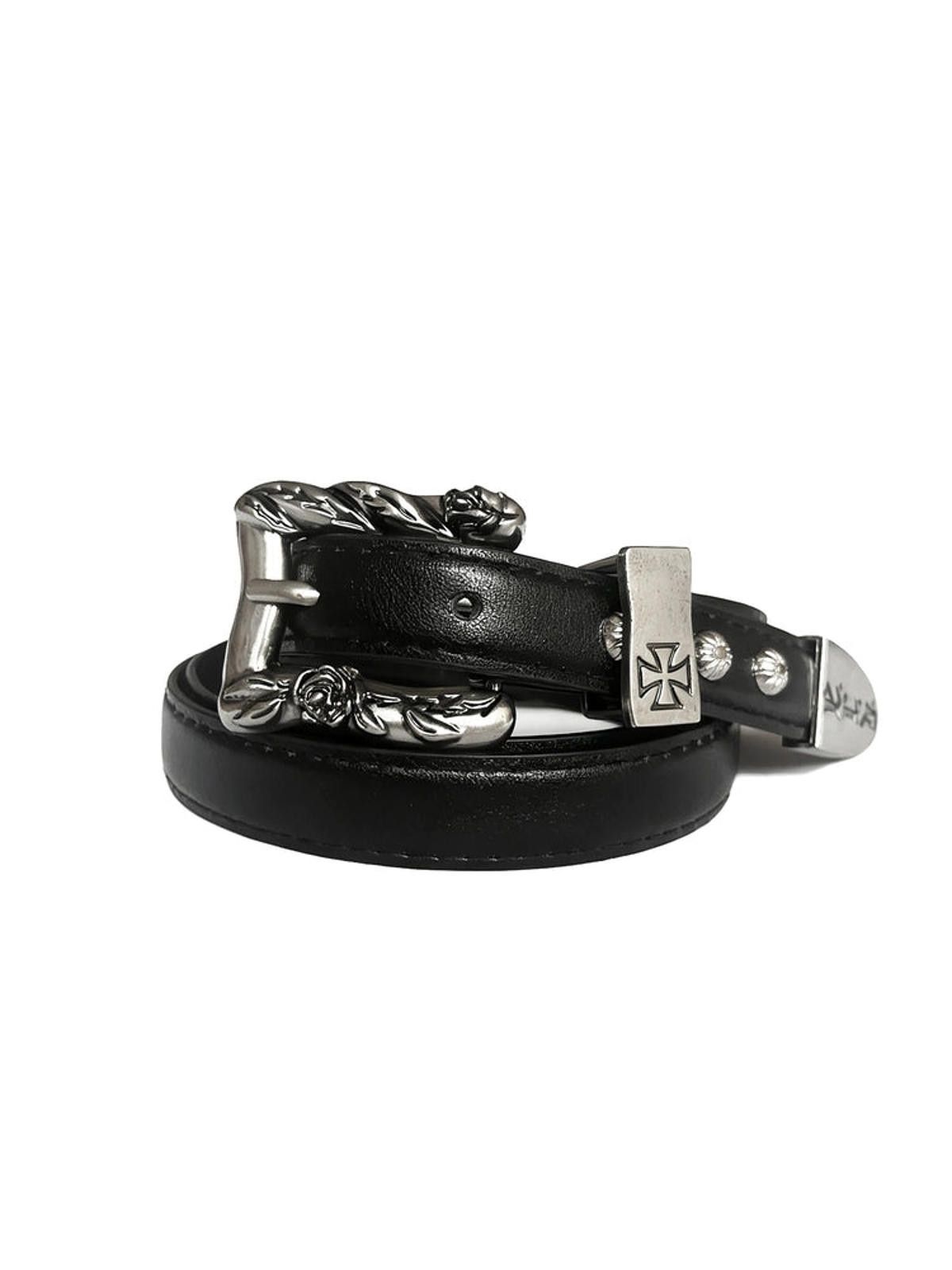 Leather Black Leather Belt with Silver Buckle and Turquoise Accents Size ONE SIZE - 3 Thumbnail