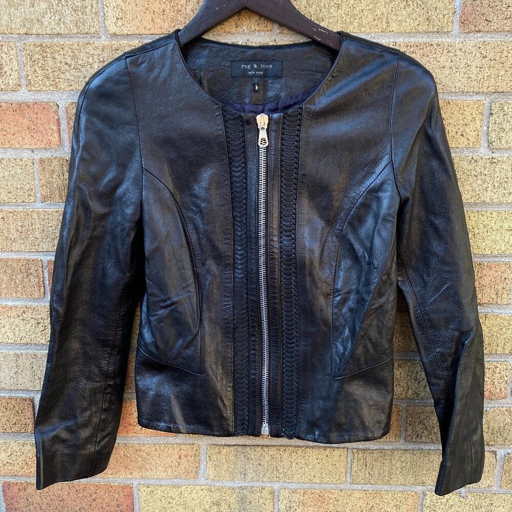 Rag & Bone Rag & Bone Lambskin Biker Jacket Leather Size 6 Black Shirt Size M / US 6-8 / IT 42-44 - 1 Thumbnail