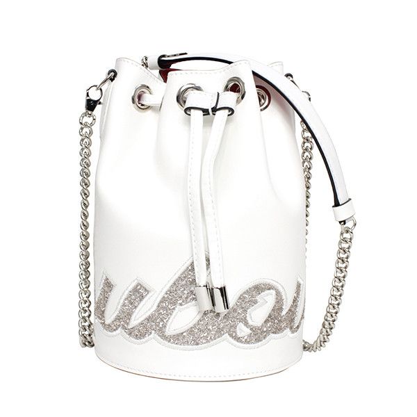 Christian Louboutin Marijane Bucket Shoulder Leather White x Red Silver Metal Fittings