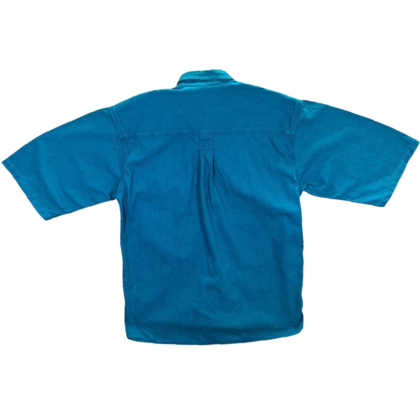 Vintage Vintage 90's Nuovo Jeanswear Blue Heavy Cotton Short Sleeve Shirt Medium Large Mens Shirt Blue 90s 100% cotton Button-Up #BY154 Size US M / EU 48-50 / 2 - 3 Thumbnail