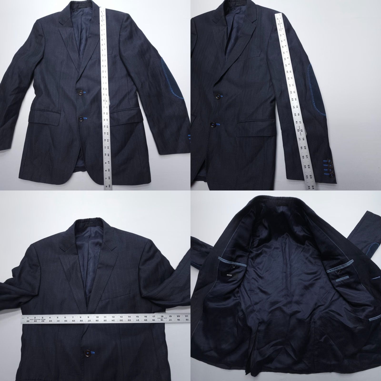 Hugo Boss Hugo Boss The Smith Blazer Mens 36 Gray Blue Accents Elbow Patches Linen Wool Size 36R - 8 Thumbnail