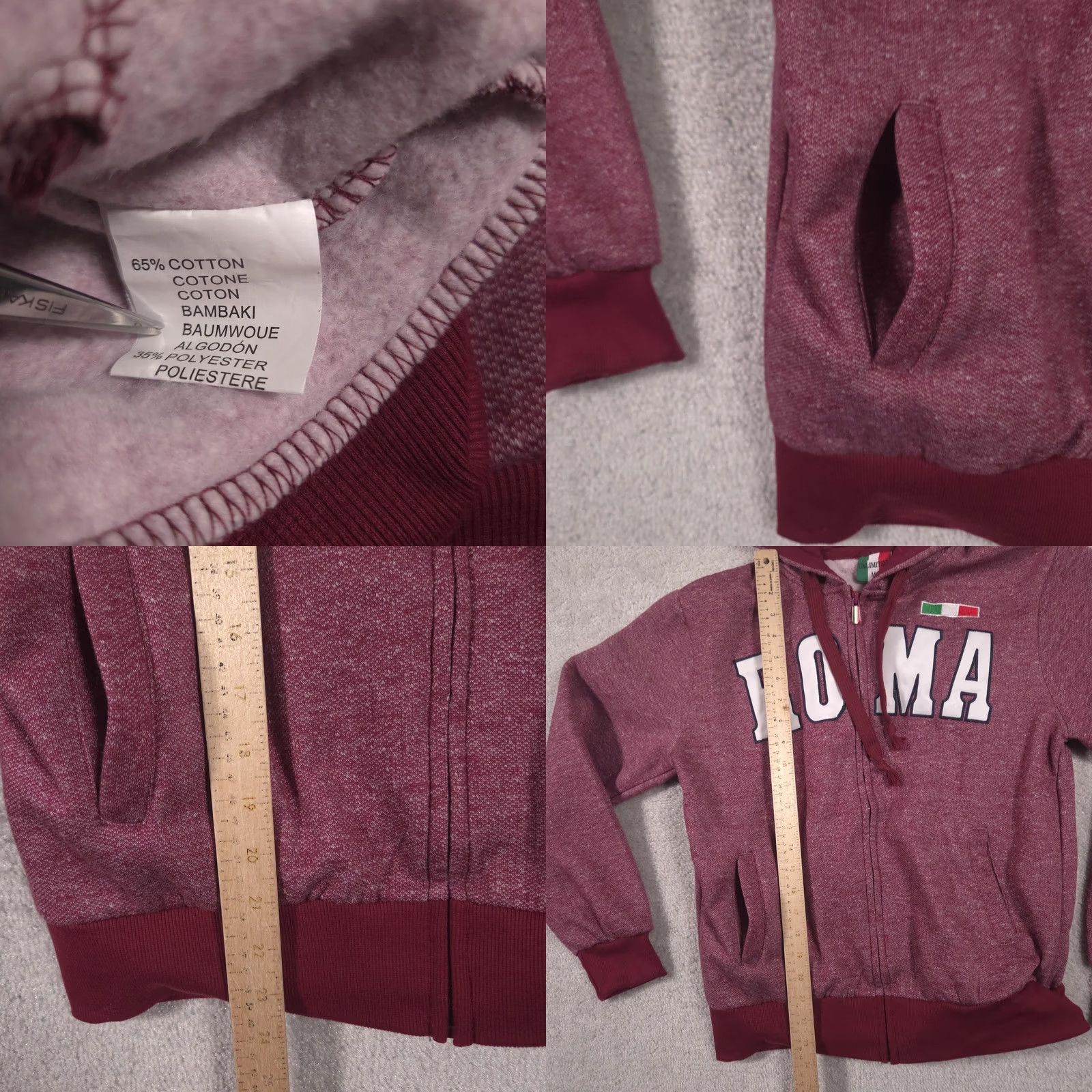 Vintage Unlimited Hoodie Womens M Red Zip Fleece Sweatshirt ROMA Italy Flag Logo Size M / US 6-8 / IT 42-44 - 8 Thumbnail