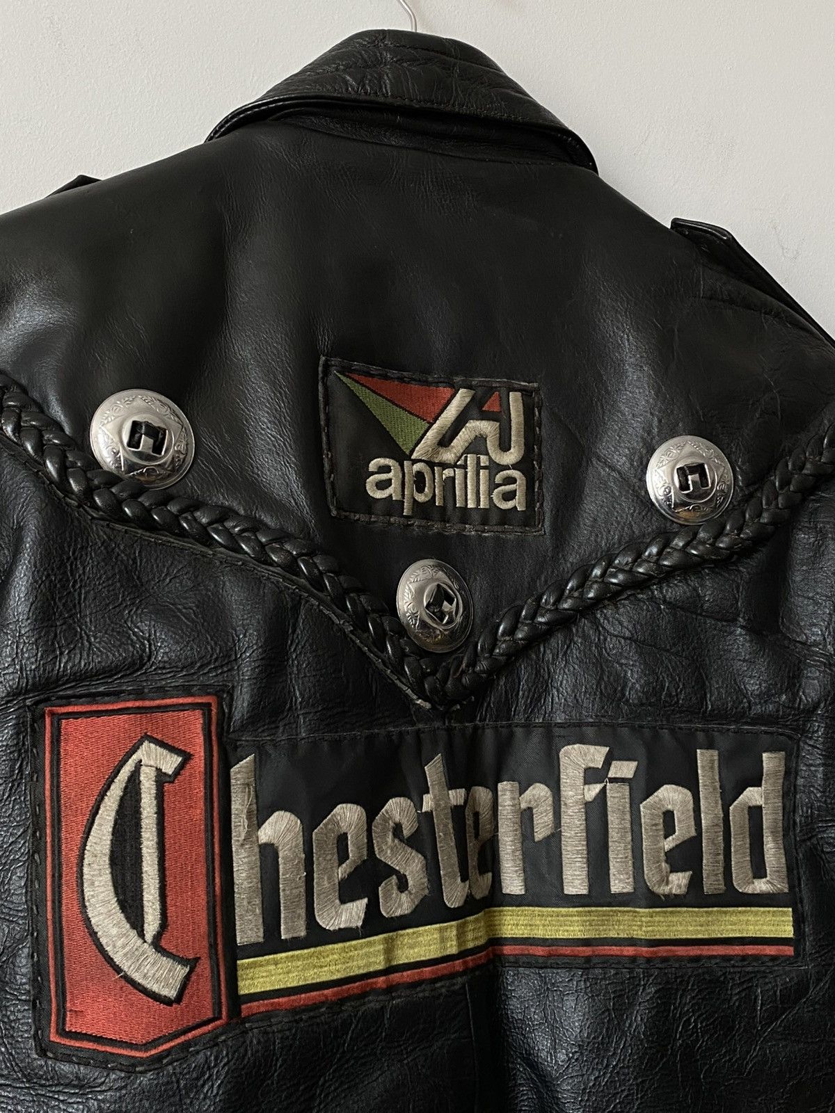 Leather Rare Chesterfield Aprilla Biker Leather Jacket Trims 80s 90s Size US M / EU 48-50 / 2 - 3 Thumbnail