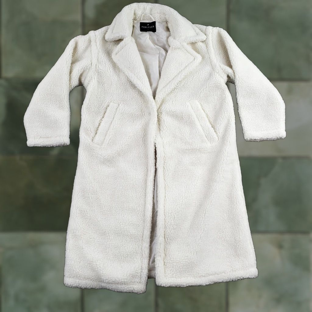 Fabletics Fabletics Coat Womens Large White Long Sherpa Teddy Fleece Lined Jacket Size L / US 10 / IT 46 - 1 Thumbnail