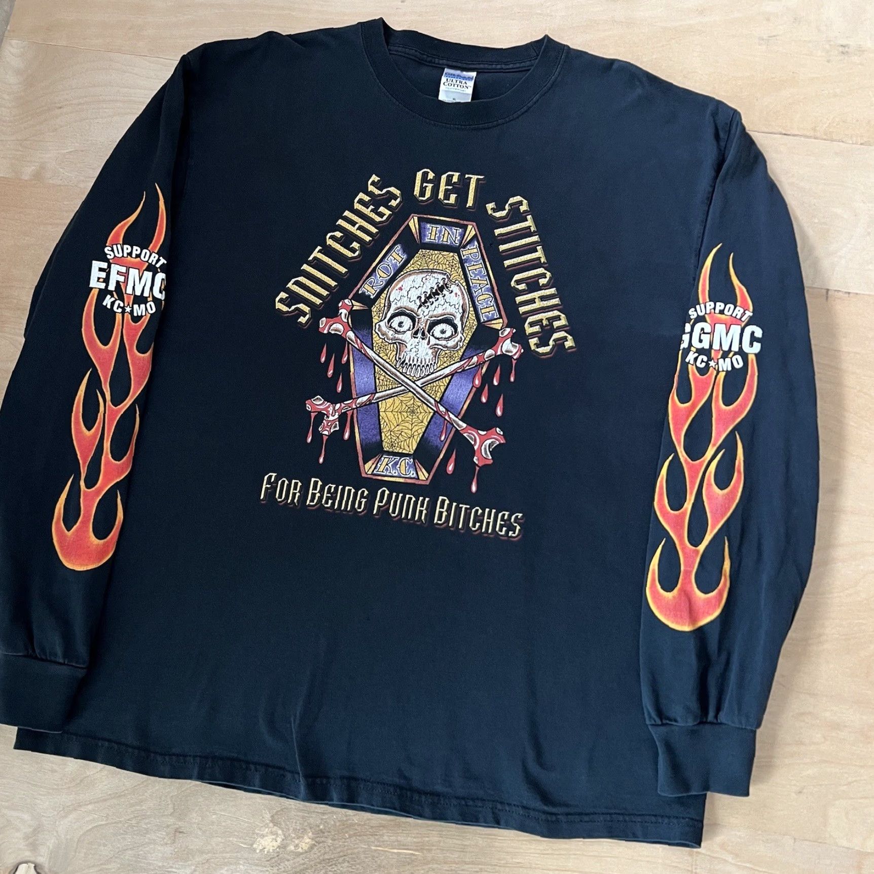 Vintage Vintage Motorcycle Gang Shirt XL Black Snitches Get Stitches Biker Punk Art Hog Size US XL / EU 56 / 4 - 6 Thumbnail