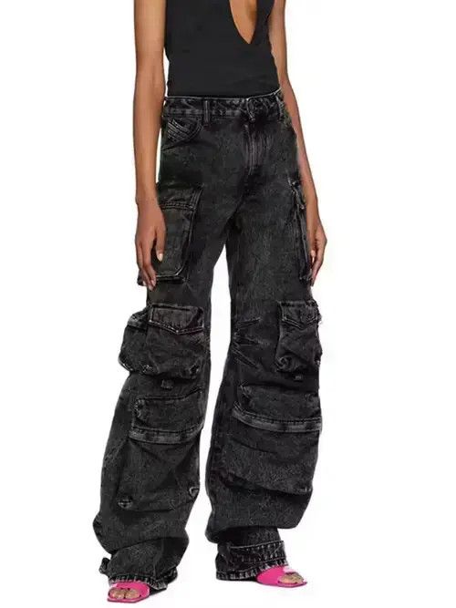 Other High Waist Patchwork Pockets Solid Minimalist Denim Trousers Size US 27 - 3 Thumbnail
