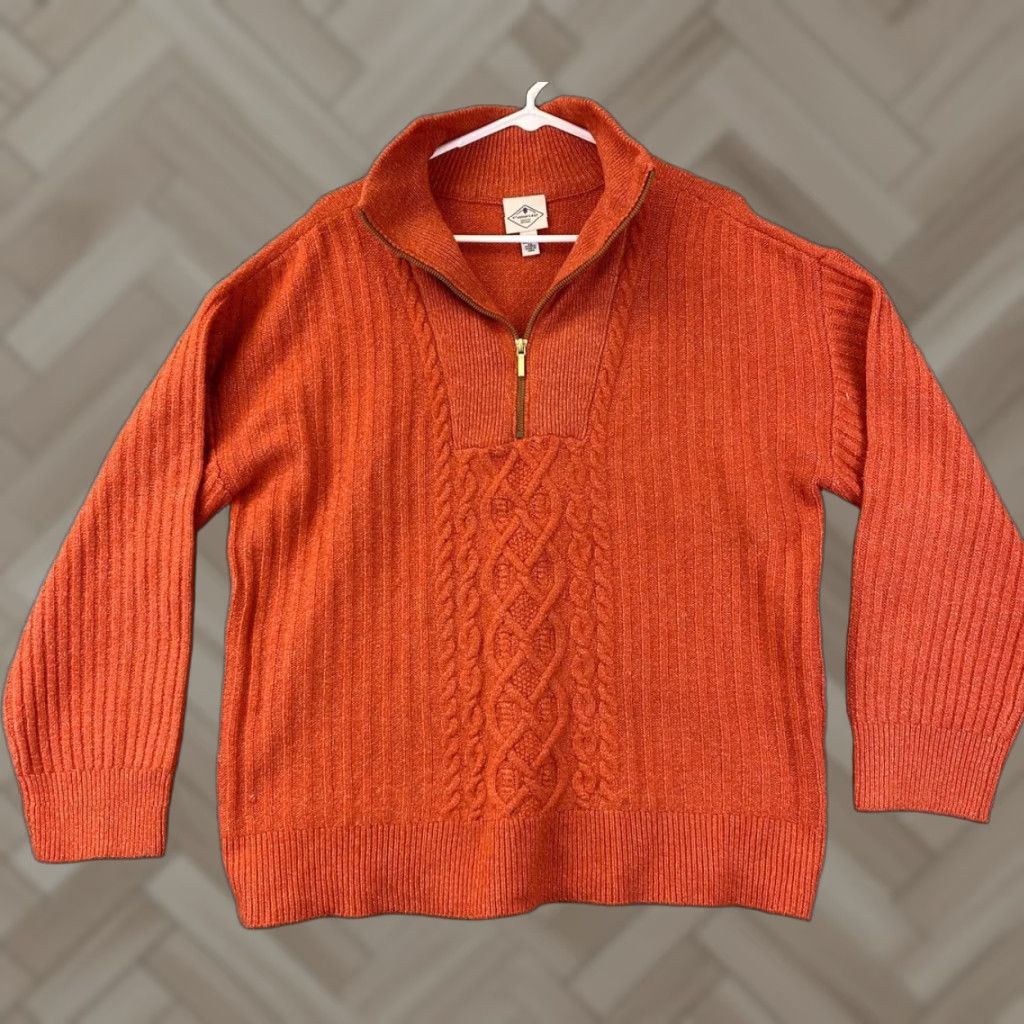 Vintage St. John's Bay Women’s Sweater XL Pullover Orange Cable Knit Mock Neck / 76-32 Size XL / US 12-14 / IT 48-50 - 1 Thumbnail