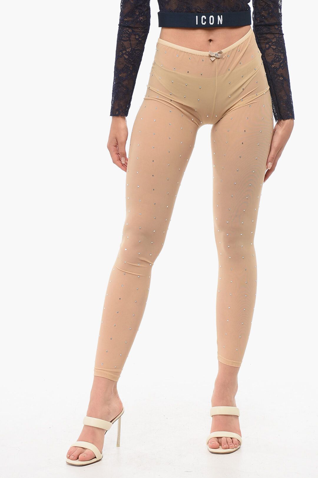 Dsquared2 Sheer Nylon Tights with All-Over Crystals Size ONE SIZE - 1 Thumbnail