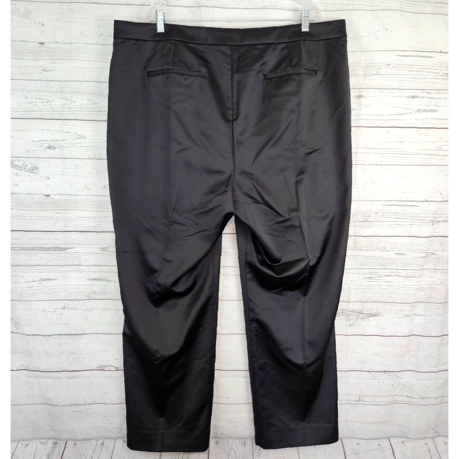 J.Crew J Crew Collection Kate Satin Pants Sz 20 Black High Rise Straight Leg Womens Size 42" / US 20 - 3 Thumbnail