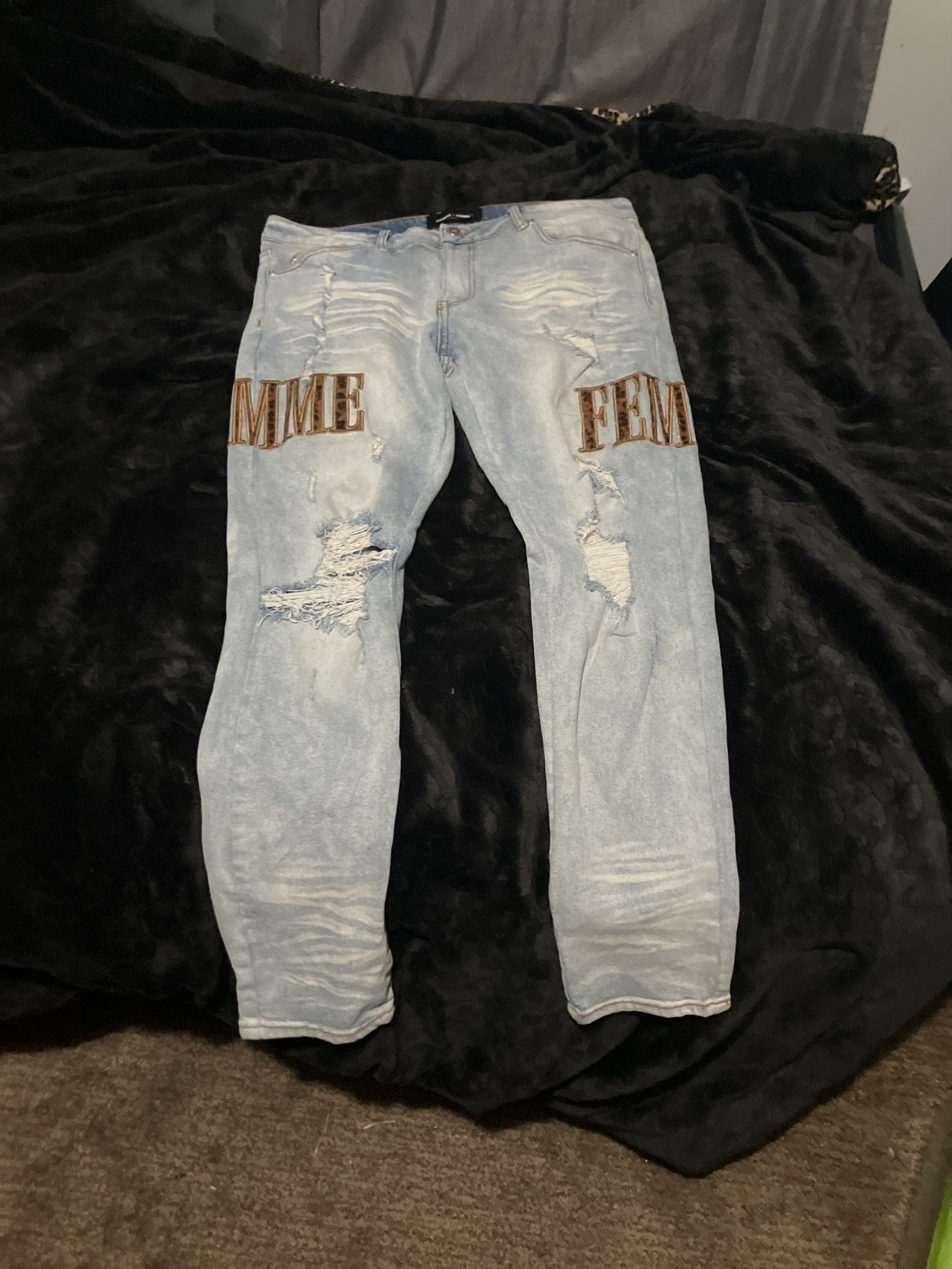 Homme + Femme La Homme Femme Jeans Letterman Denim Blue With Cheetah Letters Size US 36 / EU 52 - 2 Thumbnail