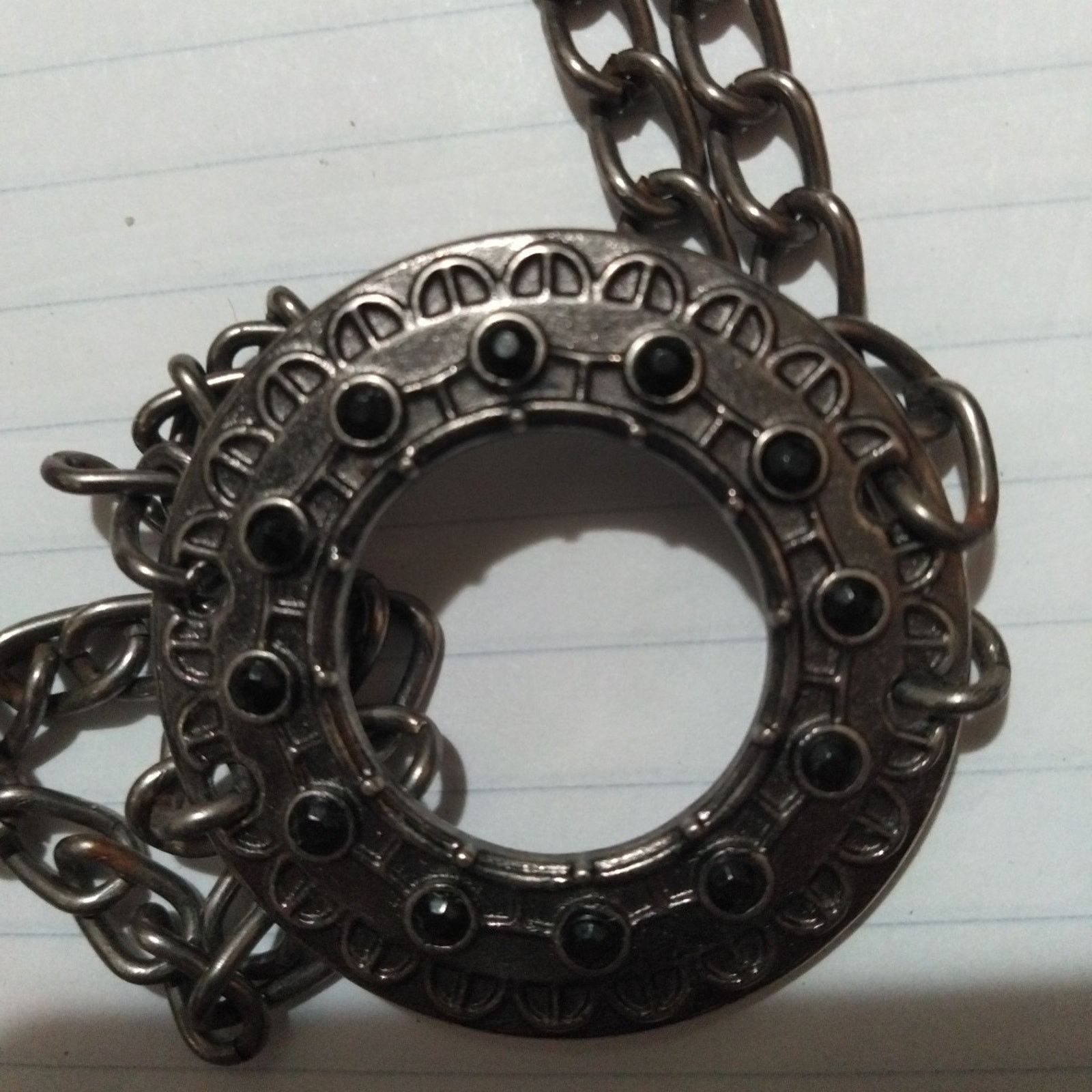 Other Dark Metal Chain Belt w Black Rhinestones 42" w Medallions Size ONE SIZE - 2 Thumbnail